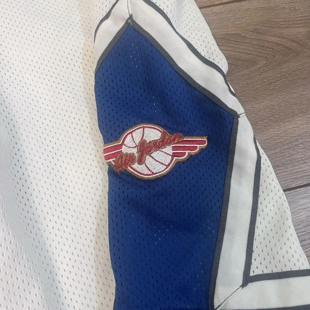 Vintage Jordan 20th Anniversary White Blue Mesh Baggy Basketball Shorts Men's M